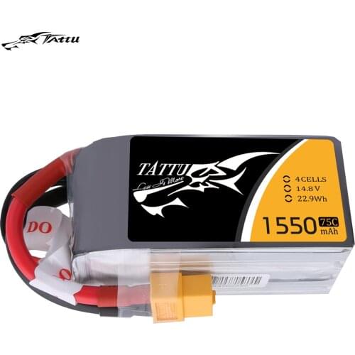 Tattu Lipo Battery 75C 14.8V 1550mAh Lipo Battery XT60 Plug FPV Racing Battery Quadcopter 4S Lipo RC Helicopter Car FPV Drone