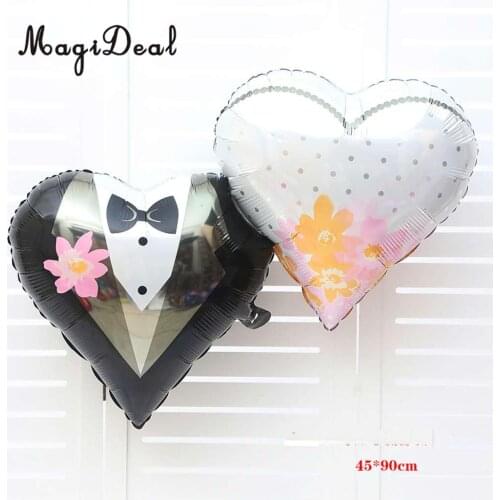 MagiDeal 10pcs/Set Groom Tuxedo Bridal Dress Heart Foil Balloon Wedding Engagement Party Decoration Photo Prop 18 Inch