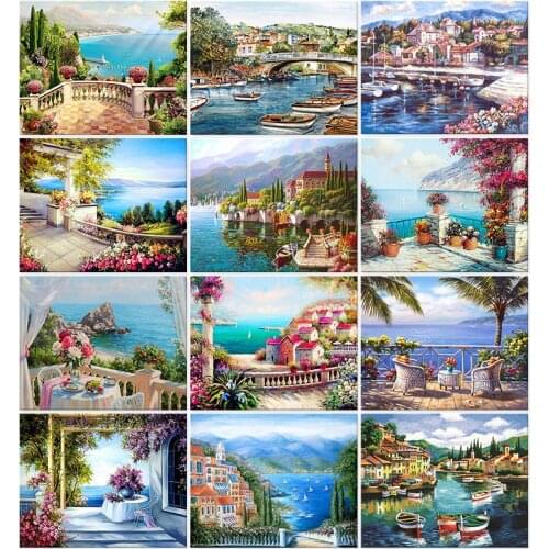 40x50cm Paint By Numbers Scenery DIY Oil Painting By Numbers On Canvas Seascape Frameless Digital Hand Painting Decor