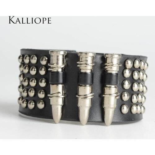 Bullet-shaped metal band rivet leather bracelet trendy exquisite charming jewelry birthday/christmas gift