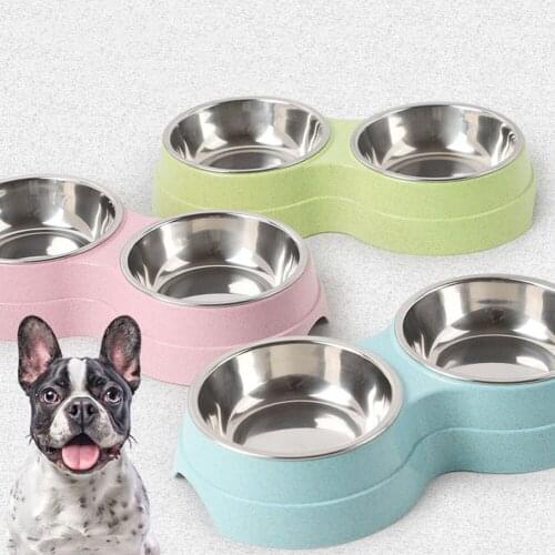 Pets Bowl, Multipurpose Household Wheat Straw Double Bowl for Cats Dogs, Blue/Green/Pink