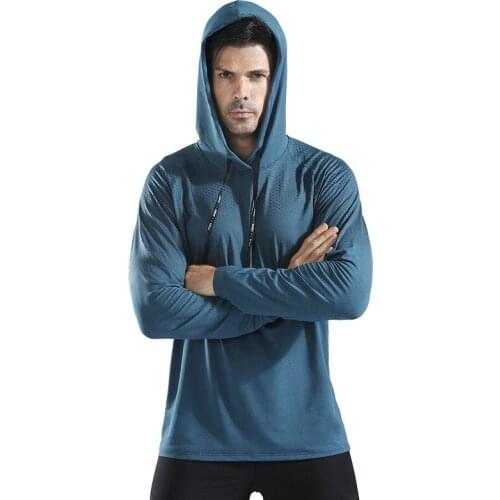 Mens Fall/winter Hooded Sweater High Elastic Quick-drying Fitness Clothes Running Training Sportswear Long-sleeved T-shirt