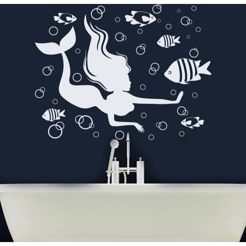 Mermaid Wall Decal Nautical Sea Design Fishs Bubble Bathroom Kids Girls Bedroom Home Decor Vinyl Window Stickers Wallpaper E070
