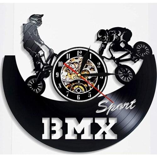 Vinyl Record Wall Clock BMX Sport Modern Design Cycle Sport Theme Hanging Watch Vinyl Wall Clocks Home Decor Gifts for Rider