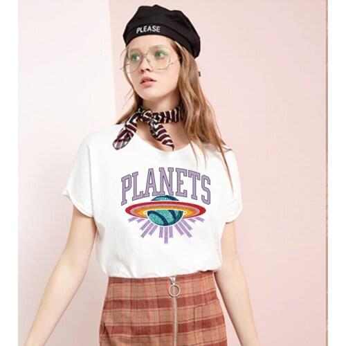 Nicediy Planets Patch Heat Transfer Vinyl Sticker Thermal Transfers Sparkling Iron On Transfers For Clothes Applique Sticker DIY