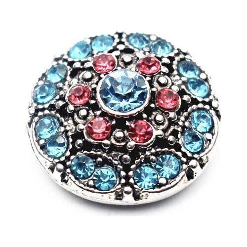 Wholesale 6pcs/lot Blue Crystal Metal Round Snap Buttons Fit 18mm/20mm DIY Snap Bracelet Rhinestone Stone Buttons Jewelry