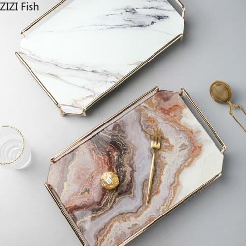 Nordic Imitation Marble Cosmetic Storage Tray Creative Tea Set Tableware Desktop Racks Jewelry Groceries Storage Tray