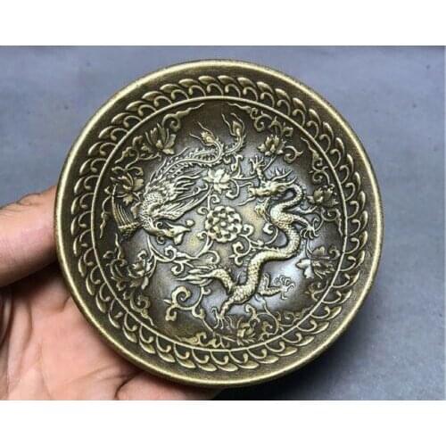 Elaborate Chinese Traditional Old-style Traditional Copper Auspicious Dragon And Phoenix Statue Plate