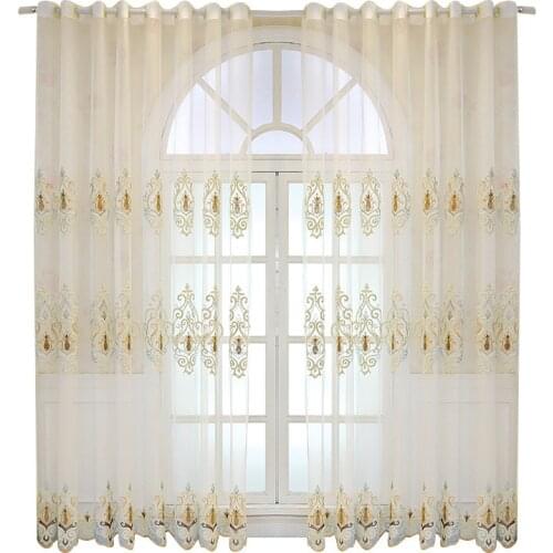 European Luxury Embroidery Tulle Sheer Curtains for Living Room Semi-Sheer Jacquard Voile Curtains Window Drapes