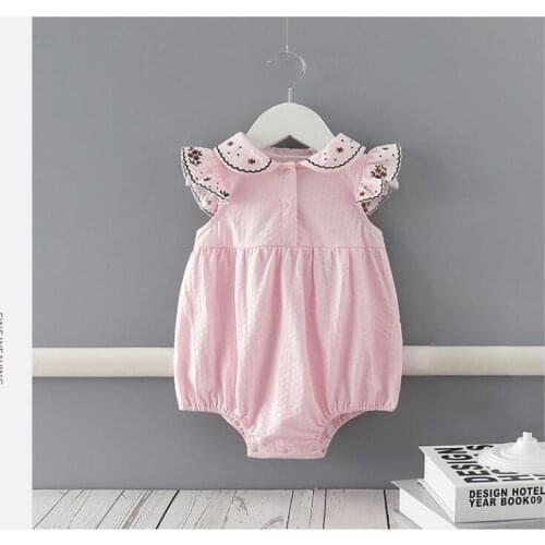 Retail Newborn Baby Kids Pink Embroidery Clothing, Children Sweet Romper 0-2T