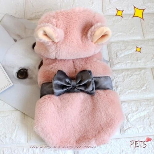 Pink Dog Clothes Girl Korean Yorkshire Dress Pet Poodle Winter Warm With Leash Hole Tutu Coat Bow Chihuahua Teddy Small Puppy
