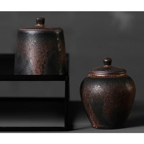 Vintage Art Tea Jar Ceramic Pottery Seal Caddy Decor Cans Coffee Beans Nuts Holder / Kung Fu Tea Set Teaware Accessories Crafts