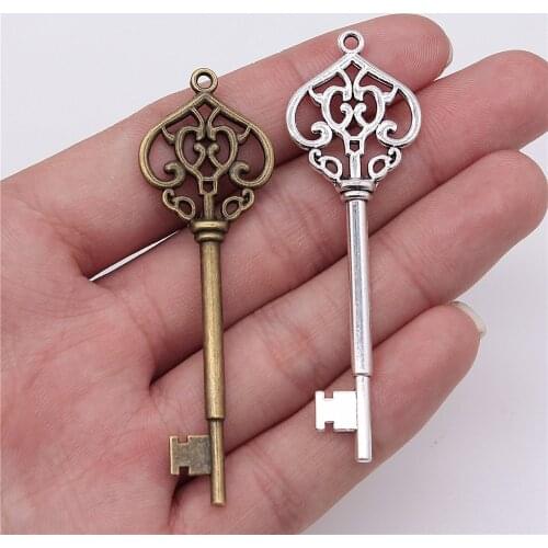 WYSIWYG 4pcs 69mm 2 Colors Antique Bronze Plated Antique Silver Color Vintage Key Pendant Key Shape Pendants Charm DIY