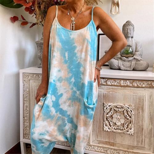 Tie-Dye Sarouel Women Oversized Jumpsuit Drop Crotch Wide Leg Rompers Soft Camisole Home Wear Fitness Harem Pants