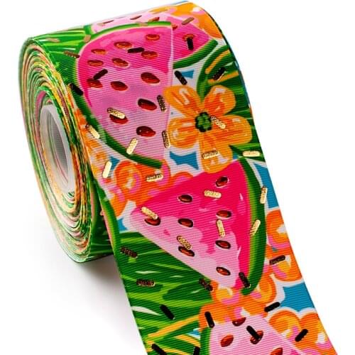 Gold Foil Watermelon 3Inch 2 yards Grosgrain Ribbon Candy Handmade Hair Bow Clip Sparkle
