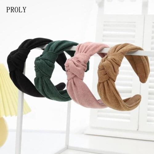 PROLY New Fashion Women Headband Center Knot Hairband For Adult Classic Turban Solid Color Headwear Hair Accessories