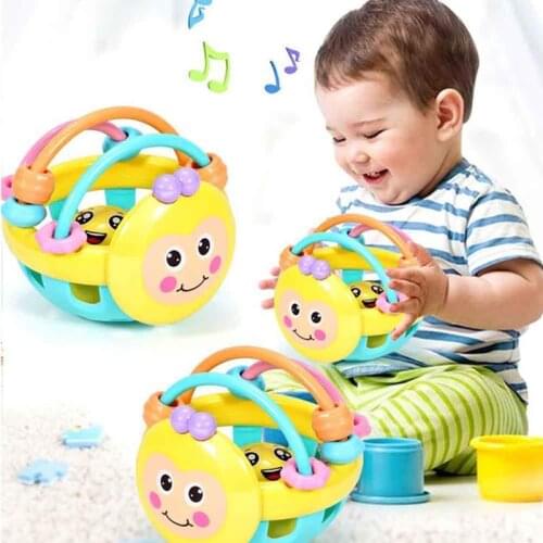 1 Pc Rubber Cartoon Bee Hand Knocking Rattle Dumbbell Baby Early Educational Toys for Kids Preschool Tools Games Gifts music