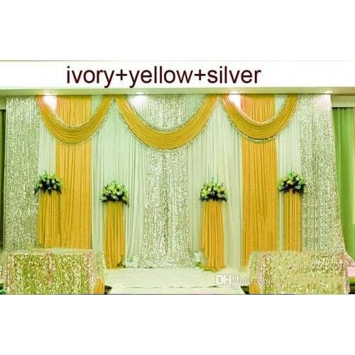 10ftX20ft ice silk Wedding Backdrop Swag Party Curtain with silver Sequin Fabric Drape Luxury Wedding Props Satin Drape curtain