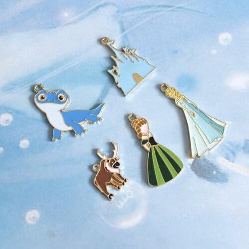 10 Pcs Castle Princess Deer Enamel Charms Handmade Craft Cartoon Girls Metal Charms Penendants Fit Earring DIY Jewelry Making