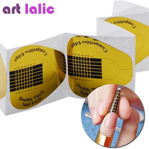 100Pcs/Set French Nail Form Tips Acrylic UV Gel Extension Gold Nail Sticker Guide Mold Manicure Stencil Nail Art Tools