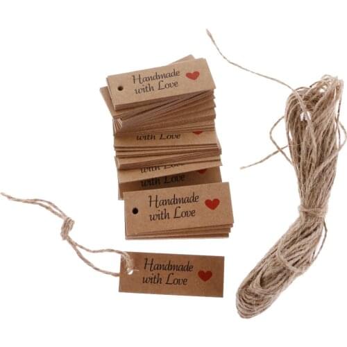 100pcs Kraft Paper HANDMADE WITH LOVE Gift Tags Wedding Favor Tags with Twine