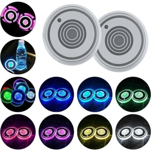 2 Pcs 7 Colors Car Led Cup Holder Light Mats Car Coasters Bottle Atmosphere Light Constellation Backlight Led Cup Holder Pads