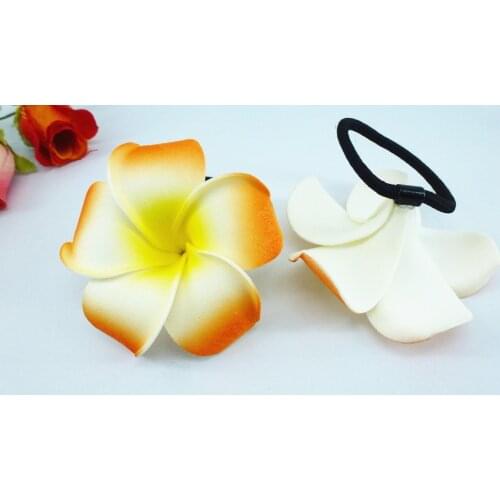 20 New orange color Foam Hawaiian Plumeria flower Frangipani Flower bridal hair bands elastic bands 6cm