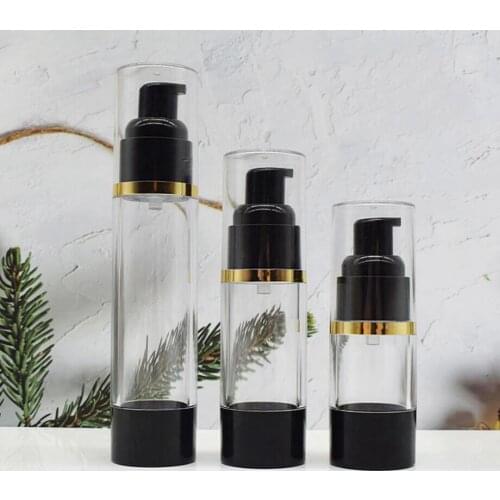 30ML clear black plastic airless bottle gold line lotion/emulsion/serum/liquid foundation/whitening essence cosmetic packing