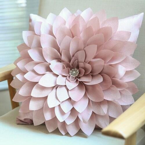 3D Handmade Diamond Flowers Pillow Cover WITH inner pillow Home Decor White Ivory Pink Cushion Cover Decoration