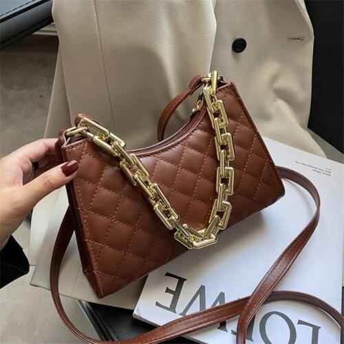 Diamond Handbags Fashion Design Shoulder Crossbody Bag Lady PU Leather Tote Bag Thick Chain Armpit Bag For Women 2021