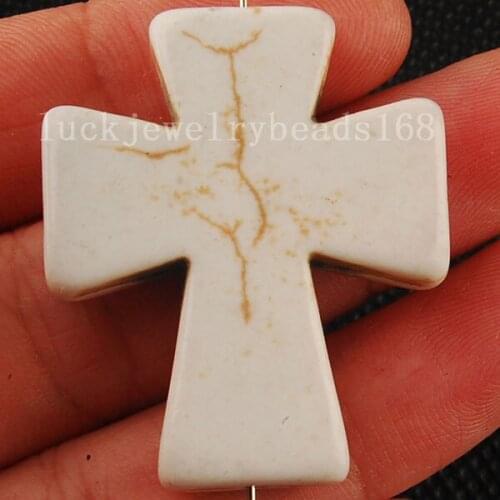 Free Shipping Women Fashion Jewelry 30x36mm White Howlite Cross Pendant Bead C2717