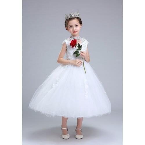 Glizt Sequin Girls Wedding Dresses 2017 New Bead White Tulle Princess Costume Girls Formal Ceremonies Party Pageant Dresses