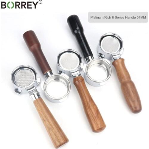 BORREY 54MM Bottomless Portafilter Group-head Coffee Machine Solid Wood Bottomless Handle Espresso Coffee Filter Coffee Tools