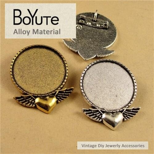 BoYuTe (20 Pieces/Lot) 30MM 3 Colors Zinc Alloy Heart Wings Vintage Style Brooch Base Diy Jewelry Makings Accessories