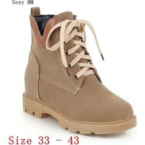 Spring Autumn Women Ankle Boots Booties Wedge Height Increasing Woman Short Boots botas Small Plus Size 33 - 40 41 42 43