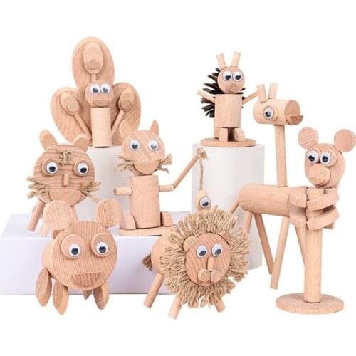 Wooden Animals Creativity Craft Toys Kids Montessori Materials DIY 3D Animals Building Blocks Educational Toys For Children