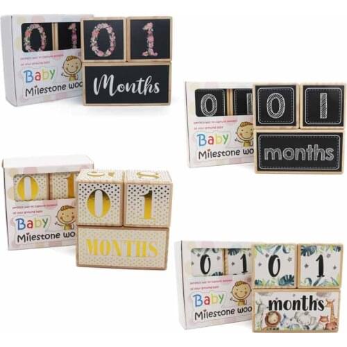 Baby Milestone Age Blocks Photo Blocks Premium Wood with Numbers and Word Newborn Gifts and Keepsakes for Picture Props Room Dec