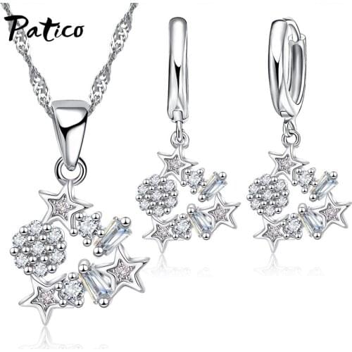 Elegant 925 Sterling Silver Jewelry Sets Earring Necklace For Women Colorful Rhinestone Choker Star Earrings Jewelry Gifts