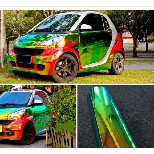 2.5m x 135cm Holographic Chrome PVC Vinyl Wrap Car Roof Sticker Decals Car Styling Chameleon Green Gold Color Change Film