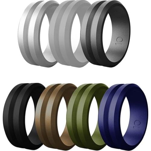 8mm Black Green Gray Natural Silicone Ring Hypoallergenic Crossfit Flexible Rubber Finger Rings for Women Men Party Wedding Ring