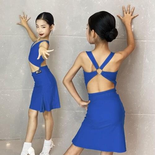 Latin Dance Costumes For Girls Practice Clothes Summer Leakage Back Sleeveless Split 2-Piece Suit Performance Costumes DN9120