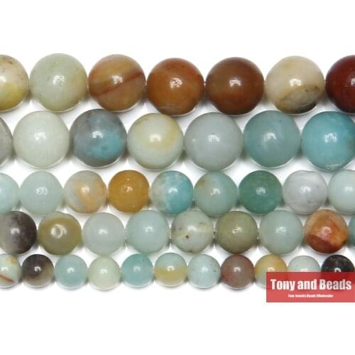 Natural Stone Mixed Amazonite Round Loose Beads 15" Strand 4 6 8 10 12 14MM Pick Size For Jewelry Making