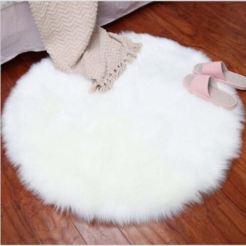 Round Soft Faux Sheepskin Fur Area Rugs For Livingroom Bedroom Floor Shaggy Silky Plush Carpet White Faux Fur Rugs Chair Cover