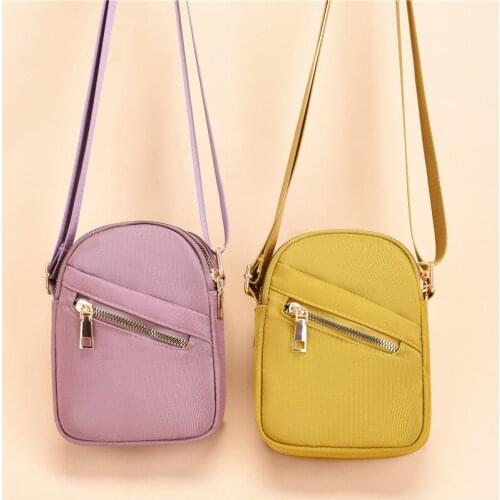 Summer Womens Mini Shoulder Bag Fashion Mobile Phone Bag Lightweight Nylon Oxford Solid Zipper Casual Crossbody Messenger Bag