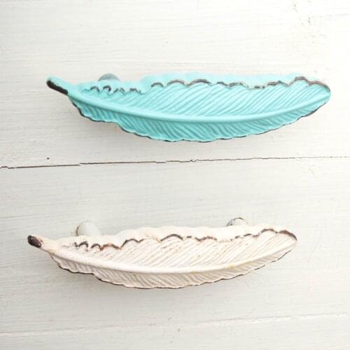 Feather Shape Drawer Door Handle Metal White Blue Doorknob For Cabinet Wardrobe Cupboard Furniture Hardware Handle