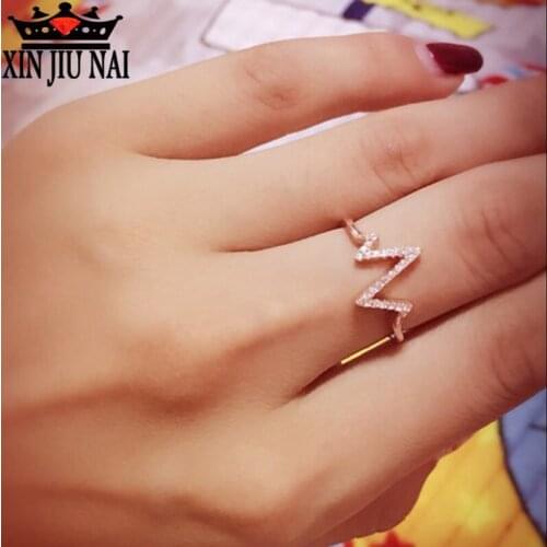 Fashion fashion Europe and America new lightning ECG womens zircon Heartbeat curve rsoe gold ring for cross-border jewelry