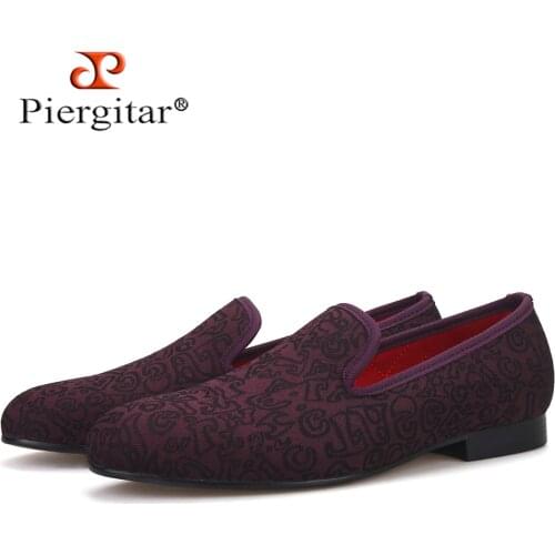Piergitar fashion letters printed canvas men shoes handmade men smoking slippers plus size slip-on mens loafers