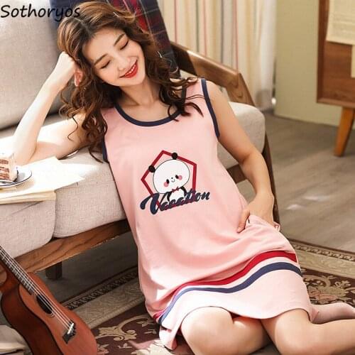 Women Sleeveless Nightgowns Lovely Girls Home Printed Comfort Students Sleepshirts Pockets Trendy Female Lounge High Quality Hot