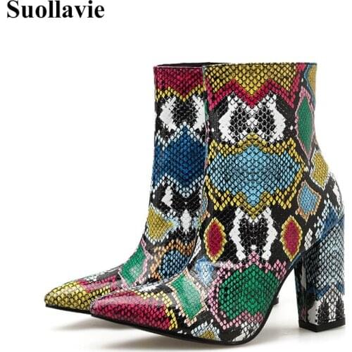 New Winter Spring Women Boots Ankle Zipper Shoes Pointed Toe Leopard Serpentine Chelsea Boots Fabric Sexy Warm Bootie