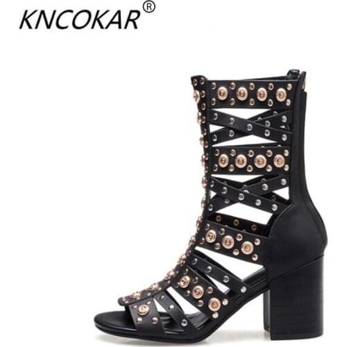 The new summer high heels with the Roman sandals and sandals in 2018 leather shoes with chunky and spring boots